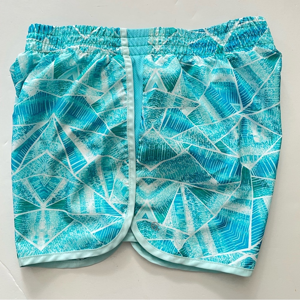 Champion Turquoise Geometric Junior’s Large (10-12) Athletic Running Shorts